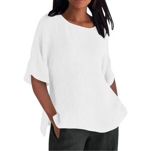 Terzo Millennio Linen Blouse Tunic Loose Fit Round Neck Summer Fashion Shirt L